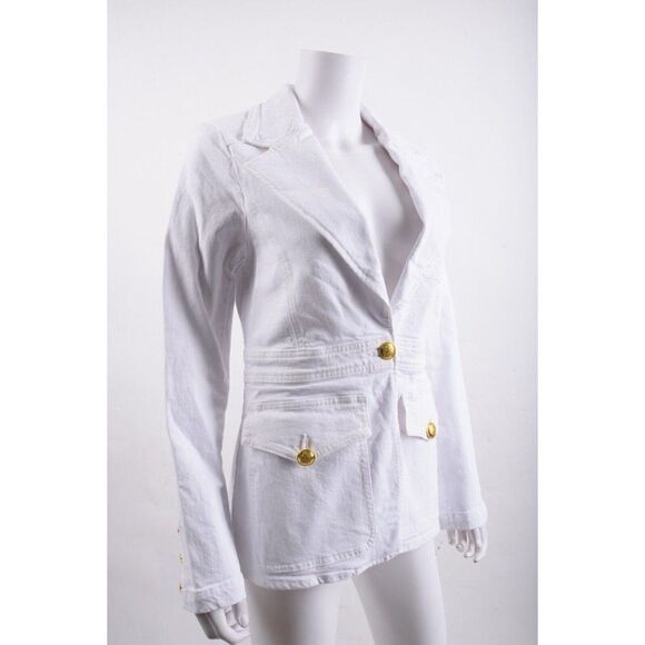 ALC Womens Amelia White Denim Jean Blazer Jacket Sz 00 Gold Buttons NWT - Picture 2 of 6